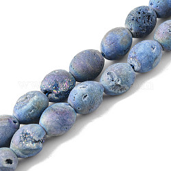 Galvanisierte natürliche Druzy Geode Achat Perlenstränge, Trommel, in Blau Plattiert, 14~14.5x12 mm, Bohrung: 1 mm, ca. 14 Stk. / Strang, 7.87 Zoll