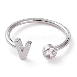 Латунные кольца из манжеты с прозрачным цирконием, открытые кольца, долговечный, Реальная платина, letter.v, размер США 6, внутренний диаметр: 17 мм