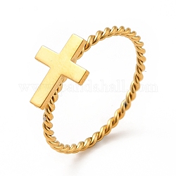 304 anello con sigillo in acciaio inossidabile, anello rotondo attorcigliato per le donne, modello di croce, misura degli stati uniti 7 1/4 (17.5mm)