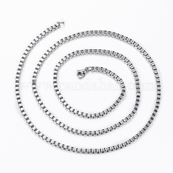 304 Edelstahl Box Kette Halsketten, mit Karabinerhaken und Verlängerungsketten, Edelstahl Farbe, 26.7 Zoll (68 cm)