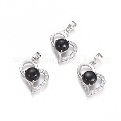 Natural Black Agate Pendants, with Platinum Tone Brass Findings and Crystal Rhinestone, Heart, Dyed & Heated, 29x21.5x9mm, Hole: 7x3.5mm