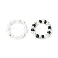 Set di anelli elasticizzati con perline di semi di vetro e acrilico da 2 pz in 2 colori per donna, in bianco e nero, diametro interno: 18.3~19.3mm, 1pc / color