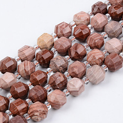 Natur Rhodonit Perlen Stränge, Runde, facettiert, 8~9x10 mm, Bohrung: 1.2 mm, ca. 33~35 Stk. / Strang, 15.16 Zoll (38.5 cm)