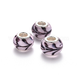 Perline murano europeo fatto a mano, perline rondelle  con foro grande, con tono platino ottone doppie core, nero, 14x9~10mm, Foro: 5 mm