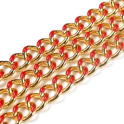 Цепочка для бордюров с эмалью из золотой латуни, витая цепь, долговечный, с катушкой, несварные, красные, 10.5x8x3.5 мм, 32.8 фут (10 м) / рулон