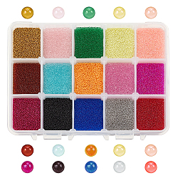 Olycraft diy 3d Nagelkunst Dekoration Mini Glasperlen, Kaviar winzigen Nagel-Perlen, Füllung aus DIY-Kristall-Epoxidharzmaterial, Mischfarbe, 0.6~0.8 mm, 15 Farben, 20 g / Farbe, 300 g / box