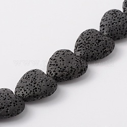 Fili di perle di roccia lavica naturale tinti, cuore, nero, 20~21x20~21x7~8mm, Foro: 1 mm, circa 20pcs/filo, 15.55 pollice