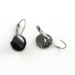 (Holiday Stock-Up Sale)Brass Leverback Earring Findings, with Flat Round Tray, Gunmetal, Tray: 14mm, 30x16mm, Pin: 1mm