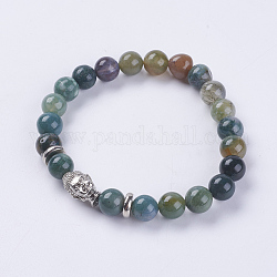 Agate perles naturelles indien étirer bracelets, avec accessoire en alliage, tête de Bouddha, 2-1/8 pouce (55 mm)