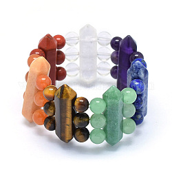 Yoga Chakra Jewelry, Natural/Synthetic Mixed Stone Stretch Bracelets, Round and Bullet, 1-7/8 inch(4.8cm)