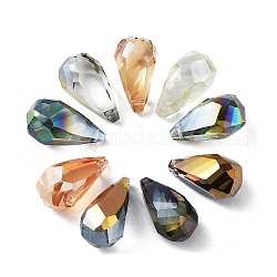 Galvanoplastir des perles de verre en forme de larme, facette, couleur mixte, 21.5x12mm, Trou: 1.5mm