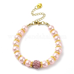 Braccialetti con perline di finte perle di vetro da donna, roso, 7-1/8 pollice (18 cm)