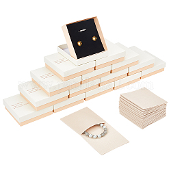 Boîtes-cadeaux de stockage de bijoux en carton, avec sac en velours, carré avec le mot, blanc, 9x9x2.9 cm, sac: 8.1x8x0.22cm