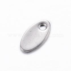 201 Stainless Steel Charms, Stamping Blank Tag, Oval, Stainless Steel Color, 8.5x4.5x1mm, Hole: 1mm