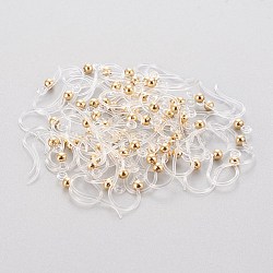 Crochets de boucle d'oreille en plastique écologiques, avec 304 perles en acier inoxydable et boucle horizontale, ronde, véritable 18k plaqué or, 15.5x8x0.7mm, Trou: 1.2mm, 24 jauge, pin: 0.5 mm
