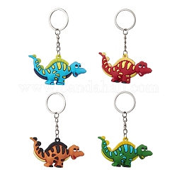 Cartoon-Dinosaurier-Schlüsselanhänger aus PVC-Kunststoff, mit eisernen Schlüsselringen, Mischfarbe, 9.2~9.5 cm