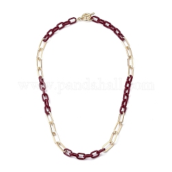 Collares de cadenas de clip de hierro y acetato de celulosa opaco (resina), con 304 cierres marineros de acero inoxidable, dorado, rojo violeta medio, 18.11~18.50 pulgada (46~47 cm)