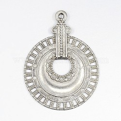 Alloy Pendants, Lead Free and Cadmium Free, Flat Round, Antique Silver, 40x30x2mm, Hole: 1.5mm