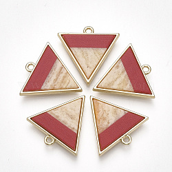 Pendente in lega, con resina, triangolo, oro chiaro, rosso, 23.5x23.5x3.5mm, Foro: 2 mm
