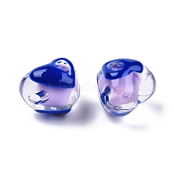 Perle di smalto acrilico trasparente, perline in perline, cuore, lilla, 13x15x12~12.5mm, Foro: 3 mm