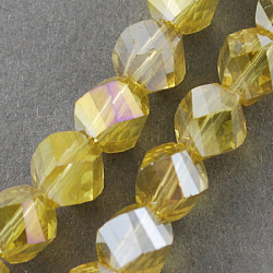 FilI di perline in vetro placcato, ab colore placcato, sfaccettato, twist, oro, 4x4x4mm, Foro: 1 mm