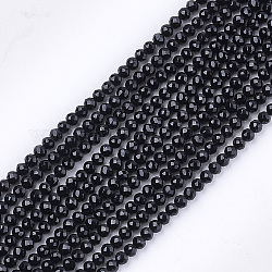 Chapelets de perles en cristal de quartz synthétique, teinte, facette, étoiles coupées perles rondes, noir, 2mm, Trou: 0.5mm, Environ 215 pcs/chapelet, 14.7 pouce