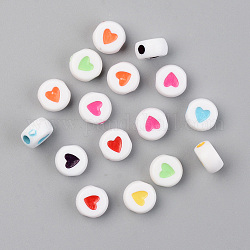 Opake Legierung Perlen, flach rund mit Herz, Mischfarbe, 7x4 mm, Bohrung: 1.8 mm, 380 Stück / 50 g