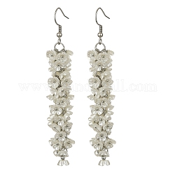 Orecchini pendenti in plastica ABS con fiore di perla imitazione, 304 orecchini a grappolo in acciaio inossidabile, bianco, 80~82mm