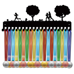 Medaillenhalterrahmen aus Eisen, 20 Haken-Medaillen-Aufhänger, mit Schrauben, Schwarz, Laufen, Sport, 150x400 mm, Bohrung: 5 mm