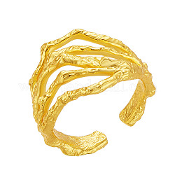 Shegrace 925 anneaux de branche en argent sterling, anneaux de manchette ouverts, martelé, véritable 18k plaqué or, nous taille 5, diamètre intérieur: 16 mm