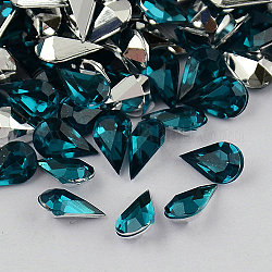 Garment Accessories Pointed Back Taiwan Acrylic Rhinestone Cabochons, Faceted Teardrop, Teal, 12x7x4.5mm