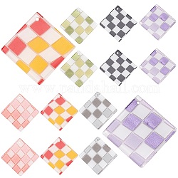 SUNNYCLUE 12Pcs 6 Color Checkerboard Style Rhombus Acrylic Pendants, for DIY Jewelry Earring Hair Accessories, Mixed Color, 28x28x2.5mm, Hole: 1.2mm, 6 color, 2pcs/color, 12pcs
