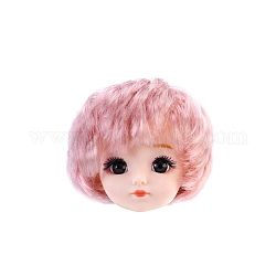 プラスチック製の人形の頭  短い巻き毛の髪型で  女性 bjd 人形アクセサリー作成のため  ピンク  40~60mm