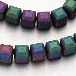Chapelets de perles en hématite synthétique sans magnétique, mat, cube, multi-couleur plaquée, 8x8x8mm, Trou: 1mm, Environ 51 pcs/chapelet, 15.7 pouce