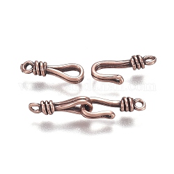 Brass Hook and Eye Clasps, Long-Lasting Plated, Red Copper, Eye: 13.5x4.5x3mm, Hole: 1.4mm, Hook: 13.5x5.5x3mm, Hole: 1.4mm