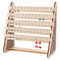 PH PandaHall 130 Holes Earring Organizer, 5-tier Wood Earring Display Stands Jewelry Tower Earring Organizer Holder with Hollow Pattern for Stud Earring Bracelet Necklace Ring Jewelry Selling