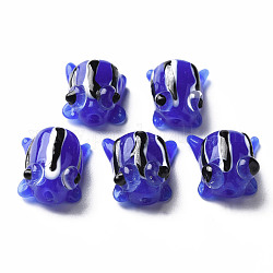 Perles vernissées manuelles, grenouille, bleu, 14.5~15.5x11~13x9mm, Trou: 1.2mm