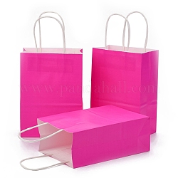 Kraft Paper Bags, Gift Bags, Shopping Bags, with Handles, Fuchsia, 15x8x21cm