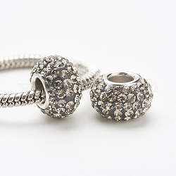 Österreichische Kristall europäischen Perlen, Großloch perlen, 925 Kern aus Sterlingsilber, Rondell, 215 _black Diamant, 11~12x7.5 mm, Bohrung: 4.5 mm