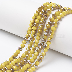 Electroplate Opaque Glass Beads Strands, Half Gray Plated, Faceted, Rondelle, Gold, 8x6mm, Hole: 1mm, about 65~68pcs/strand, 15.7~16.1 inch(40~41cm)