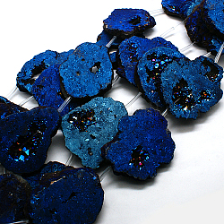 Plated Druzy Geode Crystal Agate Beads Strands, Nuggets, Blue Plated, 30~90x18~50x5~13mm, Hole: 1mm, 15.7 inch, about 6~7pcs/strand