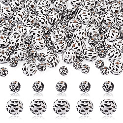 Beadthoven 120pcs 2 perles en bois naturelles imprimées de style, ronde, blanc noir, 10~16mm, Trou: 2~4mm, 60 pièces / style