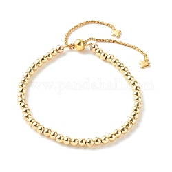Bracelets de perles en laiton, ronde, or, perles: 0.15 pouce (3.8 mm), diamètre intérieur: 2~2-7/8 pouce (5.1~7.3 cm)