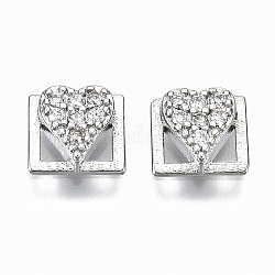 Brass Micro Pave Cubic Zirconia Cabochons, Fit Floating Locket Charms, Cadmium Free & Nickel Free & Lead Free, Heart, Clear, 7x7x2.5mm