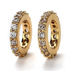 Ottone micro spianare perline europei zirconi, placcato di lunga durata, vero placcato oro 18k, perline con foro grande, anello, chiaro, 10x1.8mm, Foro: 6 mm