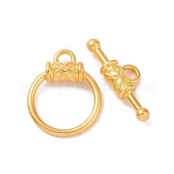 Chiusure a T in lega, a forma di anello rotondo con fiore, colore oro opaco, Anello: 18x15x4 mm, bar: 7x21x4 mm, Foro: 2.5 mm