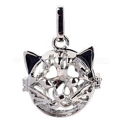 Подвески для котят из латуни, для ожерелья, форма кошачьего тепла, платина, 26x25x25 мм, отверстие : 4x8 мм, внутренней меры: 18 мм