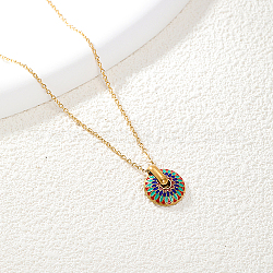 Stainless Steel Cable Chain Necklaces, Bohemian Style Enamel Flower Pendant Necklace for Women, Real 18K Gold Plated, Turquoise, 15-3/4 inch(40cm)