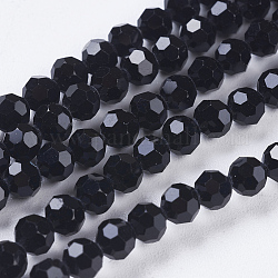 Imitación de cuentas de cristal austríaco, aaa grado, facetado (32 facetas) redondo, negro, 4mm, agujero: 0.7~0.9 mm, aproximamente 100 pcs / cadena, 15.7 pulgada