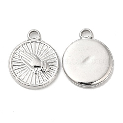 304 Stainless Steel Pendants, Flat Round with Praying Hands Charm, Stainless Steel Color, 19x16x2mm, Hole: 2mm